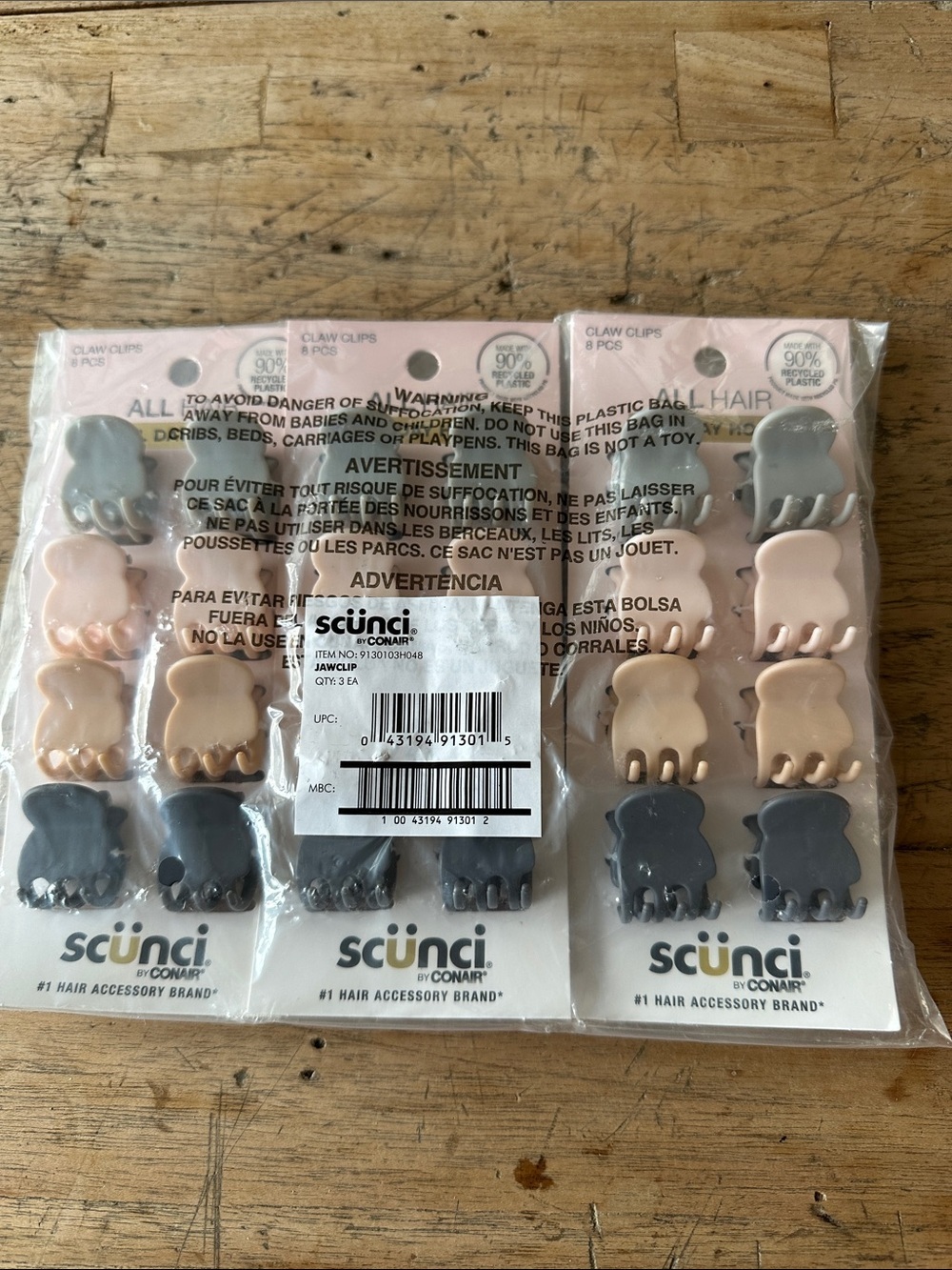 Scünci Mini Claw Clips 3 Packs of 8 Neutral Colors NWT 24 Total Hair Clips